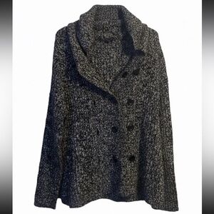 Carol Rose Black Gray Cable Knit Hooded Dbl Button Sweater Hooded Women's 2XL